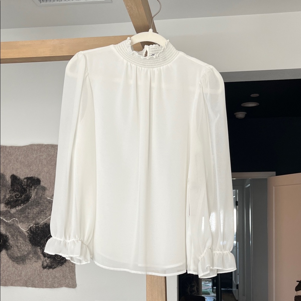 1. State White Ruffle Sleeve Blouse